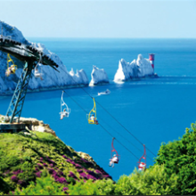Seascape view of chairlift, The Needles and Alum Bay, Isle Of Wight