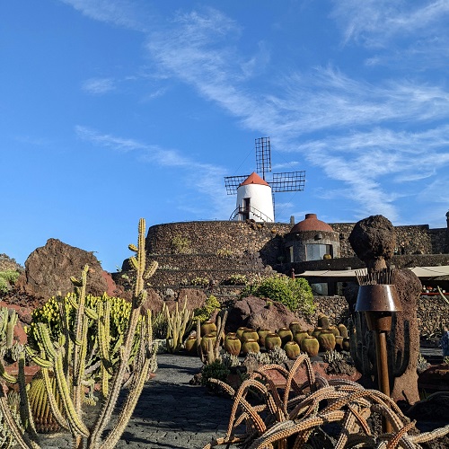 Photo of windmill and cacti on Lanzarote.